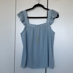 Pale blue tank with ruffle